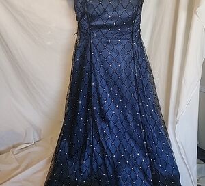 Adrianna Papell Navy Diamond-Grid Evening Maxi Dress